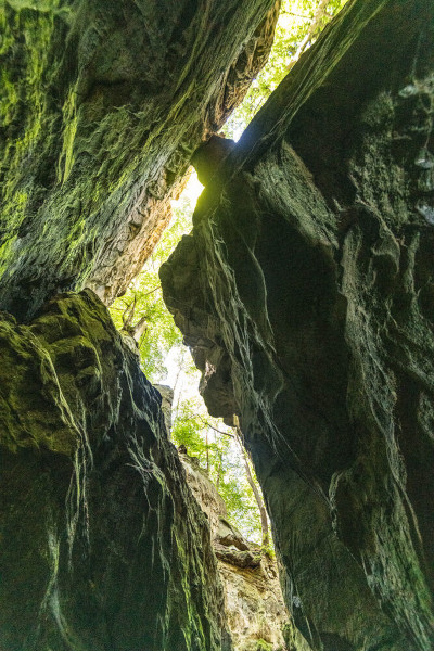 Die Teufelsschlucht im Naturpark Südeifel ist ein grandioses Landschaftserlebnis. Hier im deutsch-luxembergischen Grenzgebiet gibt es bis 70 Meter hohe Felsen mit Klüften und engen Spalten. Ein Abenteuer für die ganze Familie mit vielfältigen Wandermöglichkeiten.